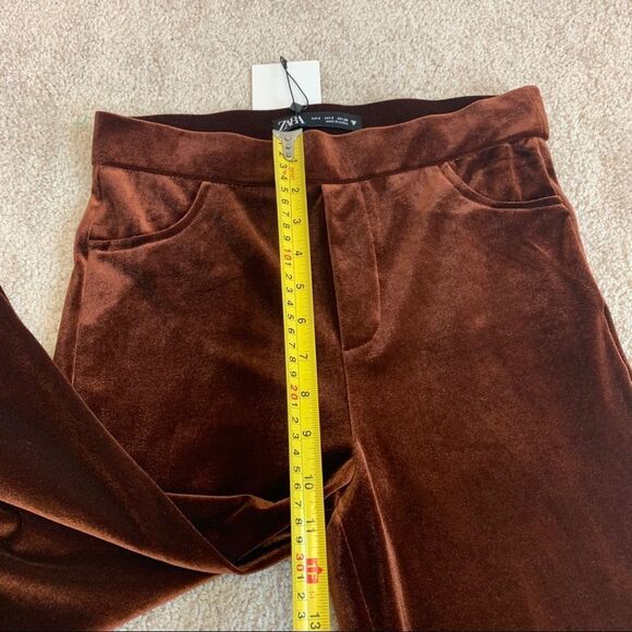 Zara brown velvet flared high waisted pants Sz S NWT - Picture 7 of 10
